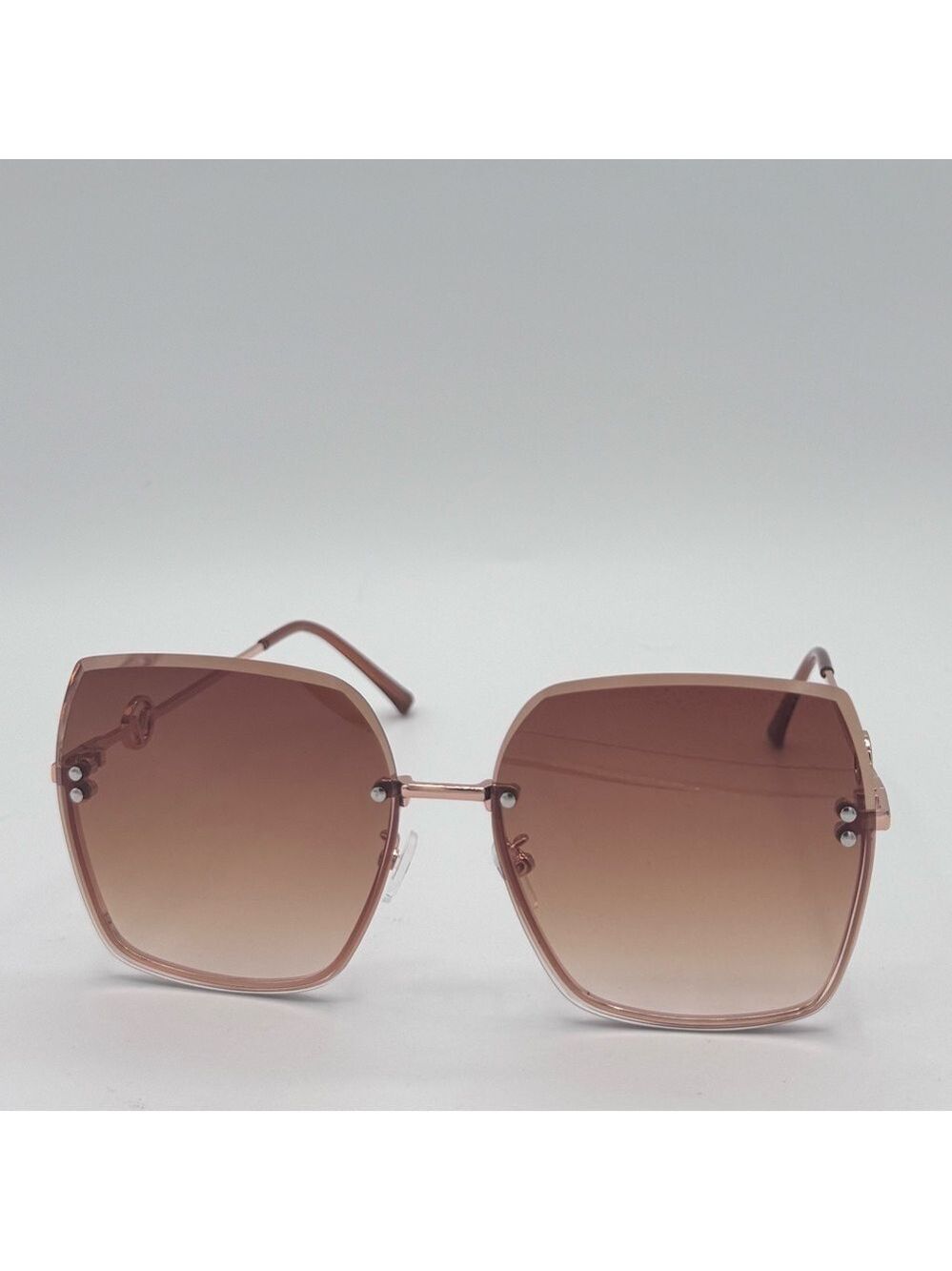 New Oversized Rimless Sunglasses – Rose Gold Metal & Gradient Lens w/ Case